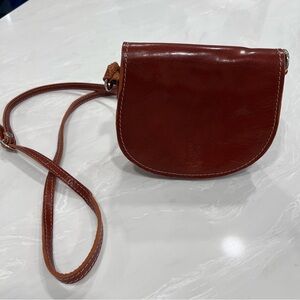 Vera Pelle Made in Italy Brown Leather Crossbody Bag Small Lightweight Casual